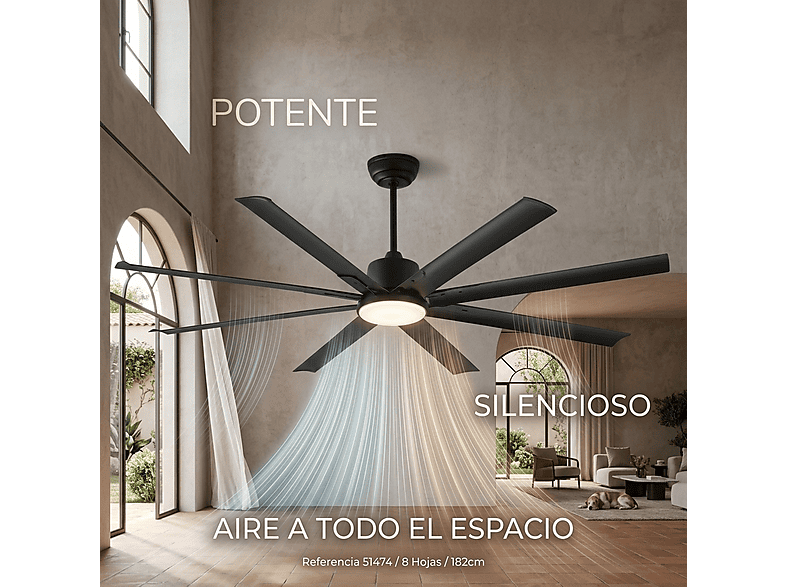 SELEOK Ventilador de techo 6 velocidades (mod. NAPOLI_182) en color Negro — foto 5