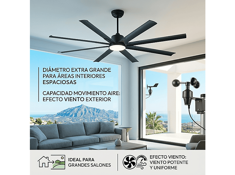 SELEOK Ventilador de techo 6 velocidades (mod. NAPOLI_182) en color Negro — foto 7