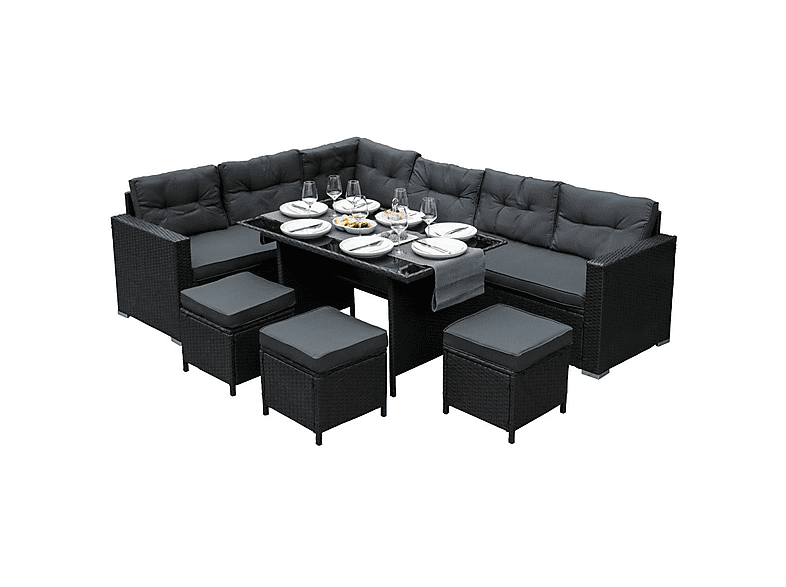 Conjunto de jardín MONSTER en color Negro (mod. Ratán 9 plazas)