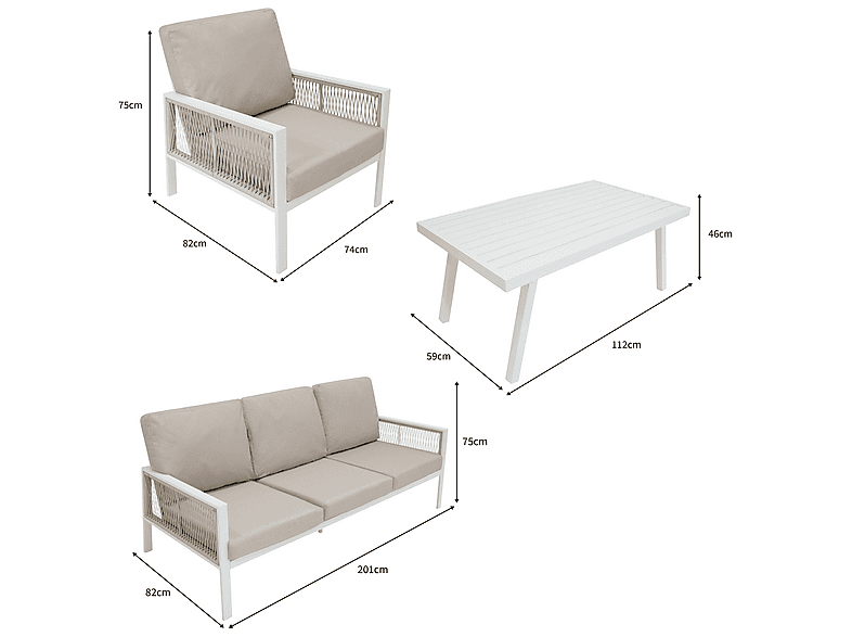 Conjunto de jardín MONSTER con 201 cm x 82 cm x 75 cm en color Blanca — foto 5