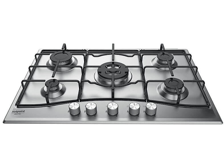 Placa de gas HOTPOINT en color Negro, Acero inoxidable de 5 zonas