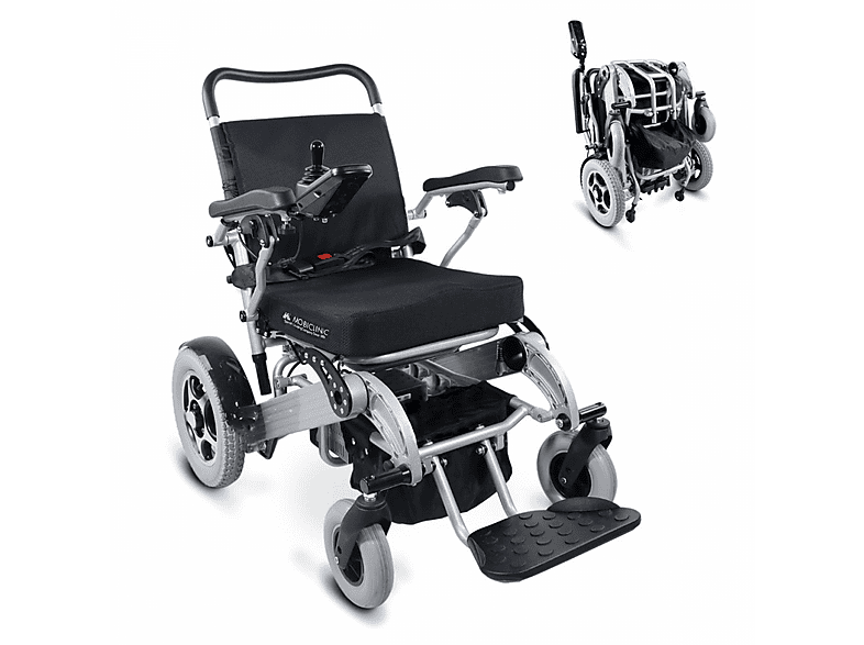 MOBICLINIC Silla de ruedas eléctrica en color Negro — Aluminio y Plegable, Alta autonomía 51 km, Batería 30Ah, Aluminio