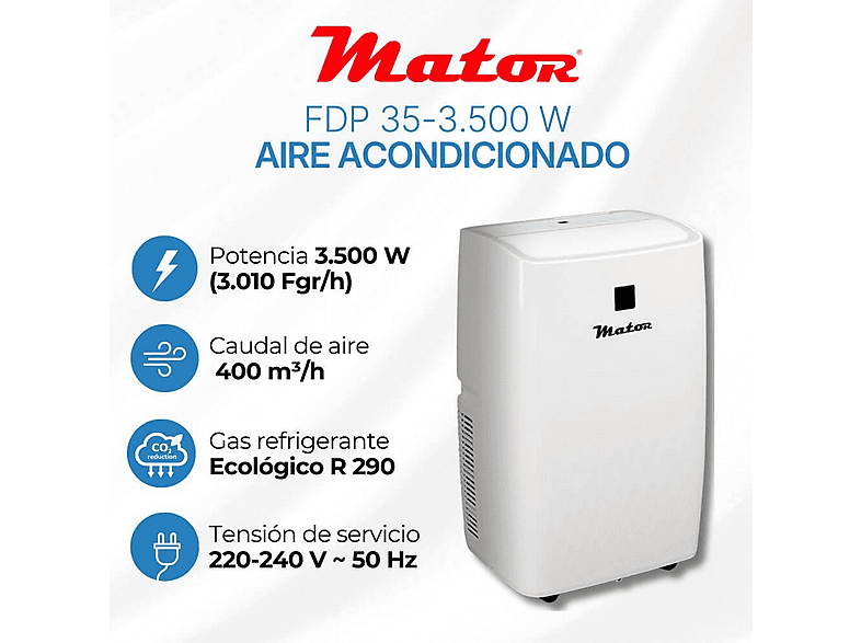 MATOR Aire acondicionado portátil 12000 fg/h (mod. FDP35-3.500 W-3.010 Frig/h) en color Blanco — foto 6