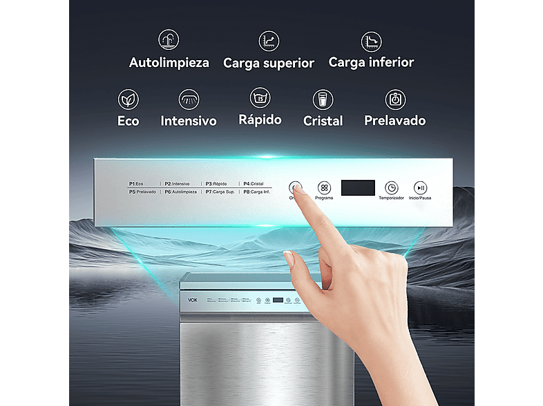 VOK Lavavajillas libre instalación 60 cm 8 programas (mod. EVD-14FCSAD) en color Inox — foto 5