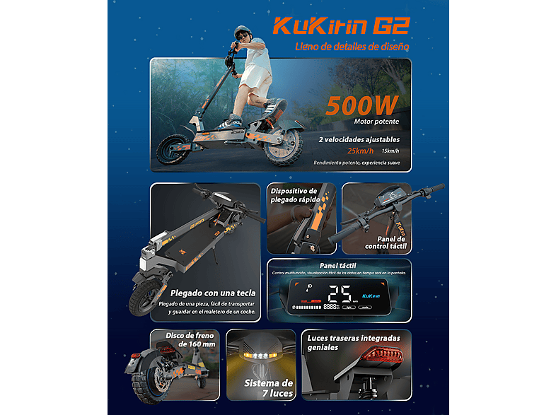 KUKIRIN Patinete eléctrico en color negro — negro (Ref. 178437850) y 25 km/h — foto 7