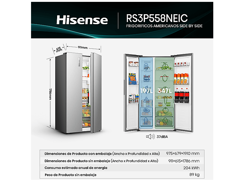 Frigorífico americano HISENSE en color Inox — foto 3
