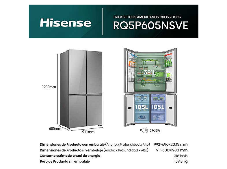 Frigorífico americano HISENSE — No Frost y 190 cm — foto 12